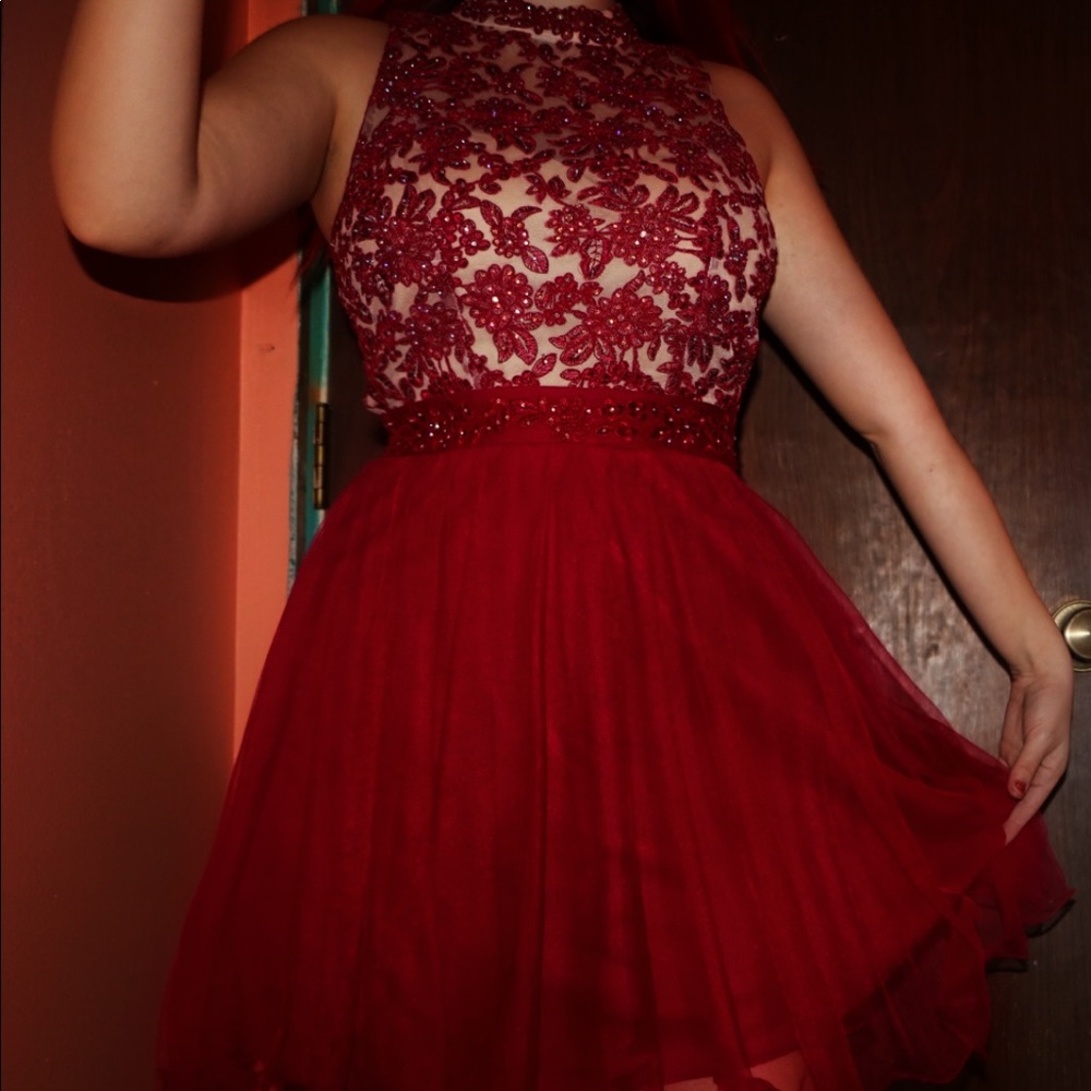 Highneck red/maroon dress